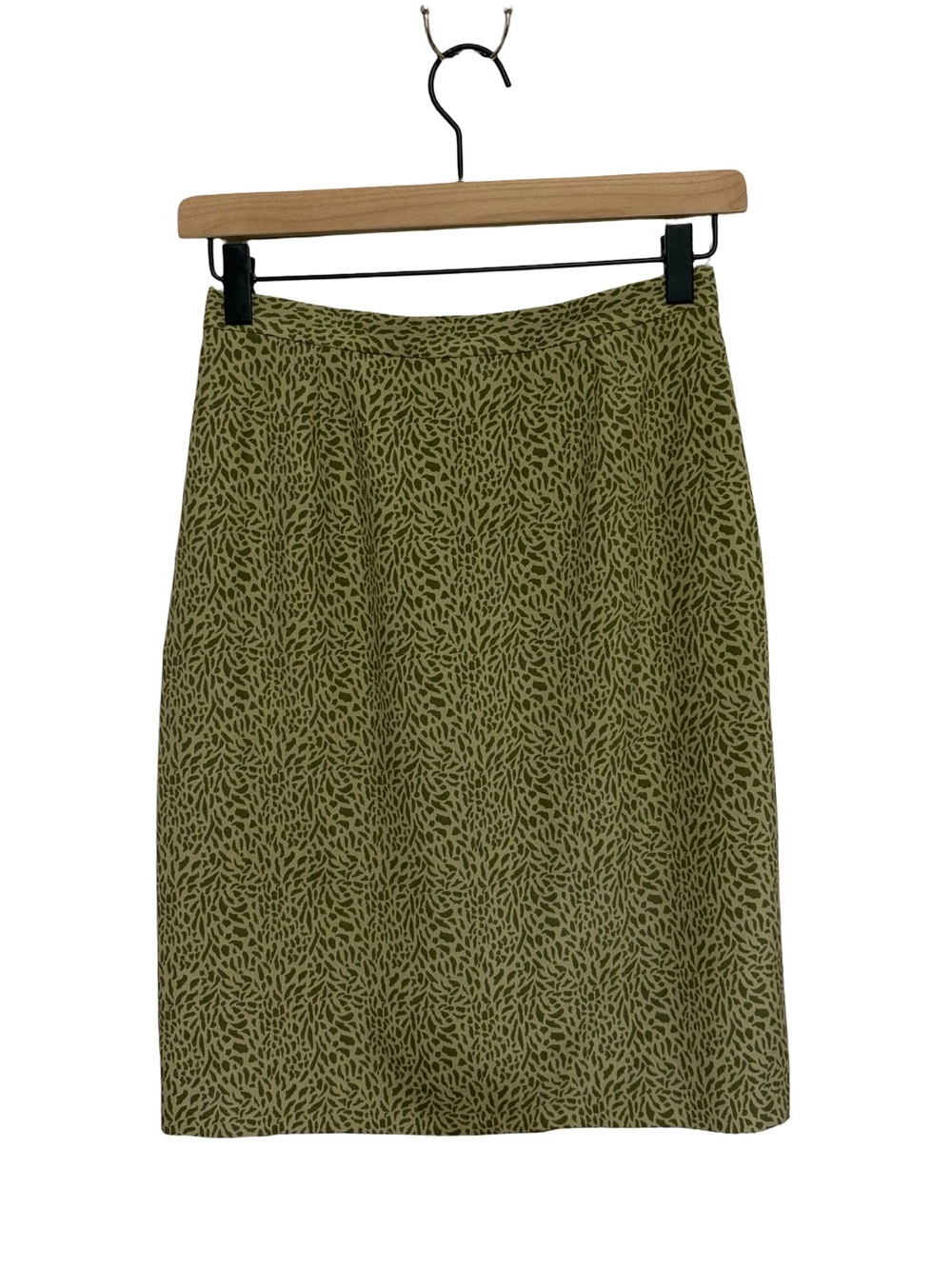Vintage 100% Silk Animal Printed Mini Pencil Skirt in Light Green - Size 4